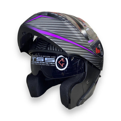 Casco abatible Iron Racing IR-212 Dark Phoenix Fibra carbón violeta mate