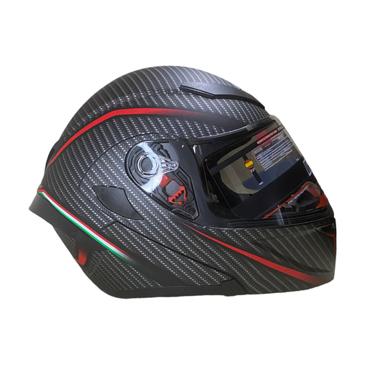 Casco abatible Iron Racing IR-121 Phoenix fibra carbon rojo