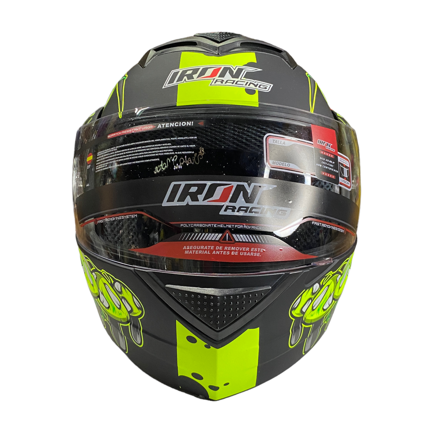 Casco abatible Iron Racing Diablo verde mate IR-108 (mica transparente)