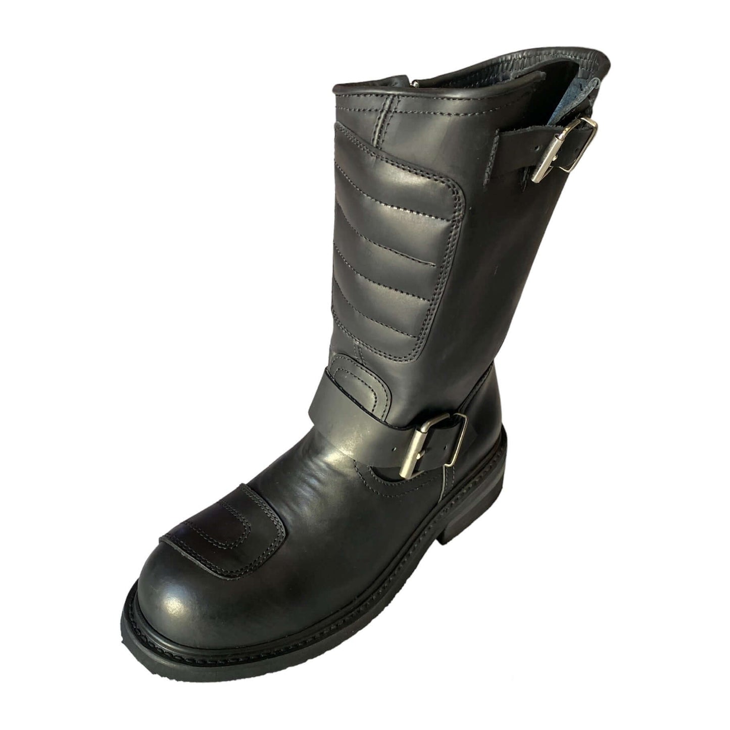 Botas de piel con arnés con protecciones estilo chopper para motociclista