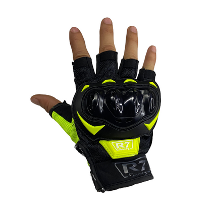 Guantes cortos negro/verde fluorescente R7 c/protección.