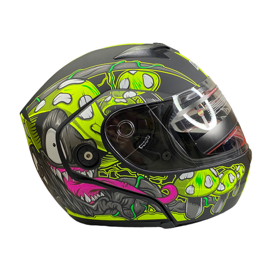 Casco abatible Iron Racing Diablo verde mate IR-108 (mica transparente)