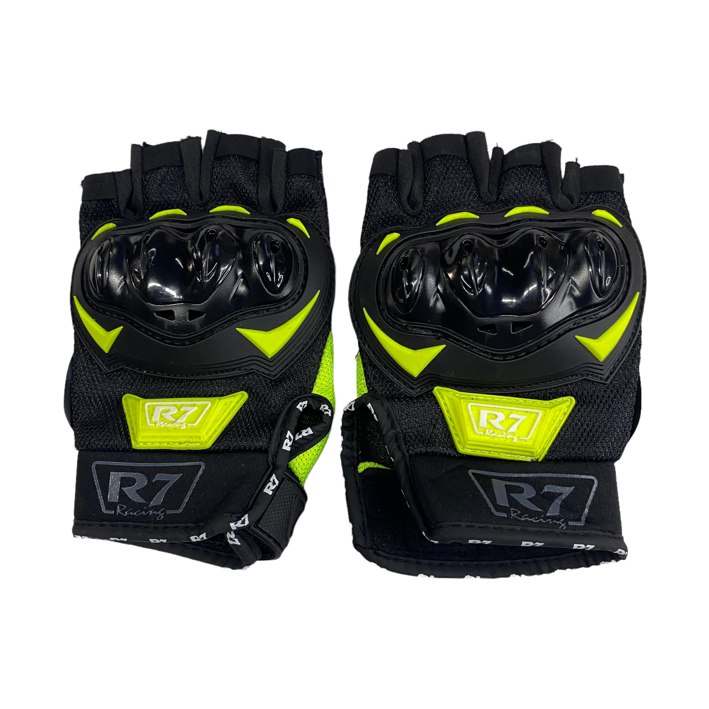 Guantes cortos negro/verde fluorescente R7 c/protección.