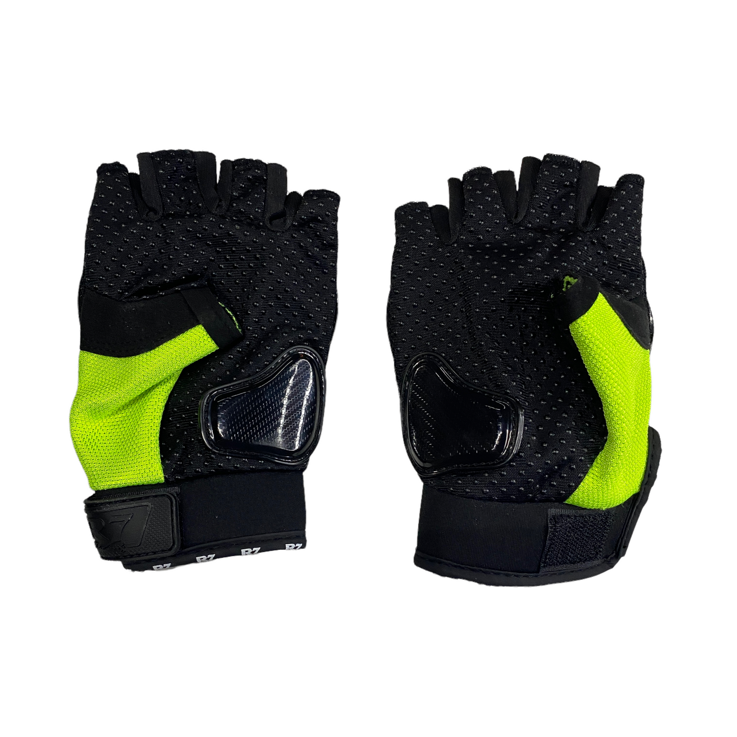 Guantes cortos negro/verde fluorescente R7 c/protección.