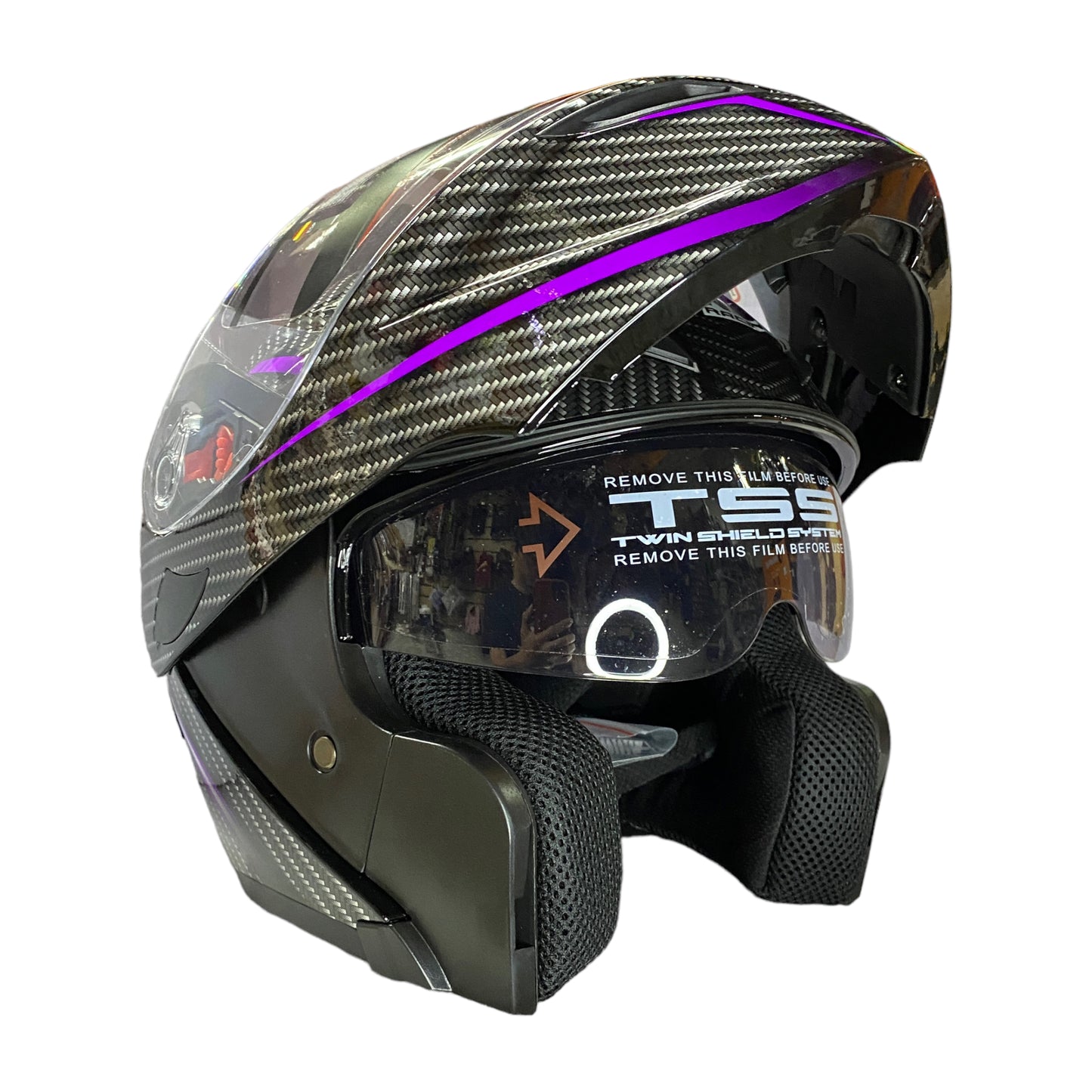 Casco abatible Iron Racing IR-212 Dark Phoenix Fibra carbón violeta